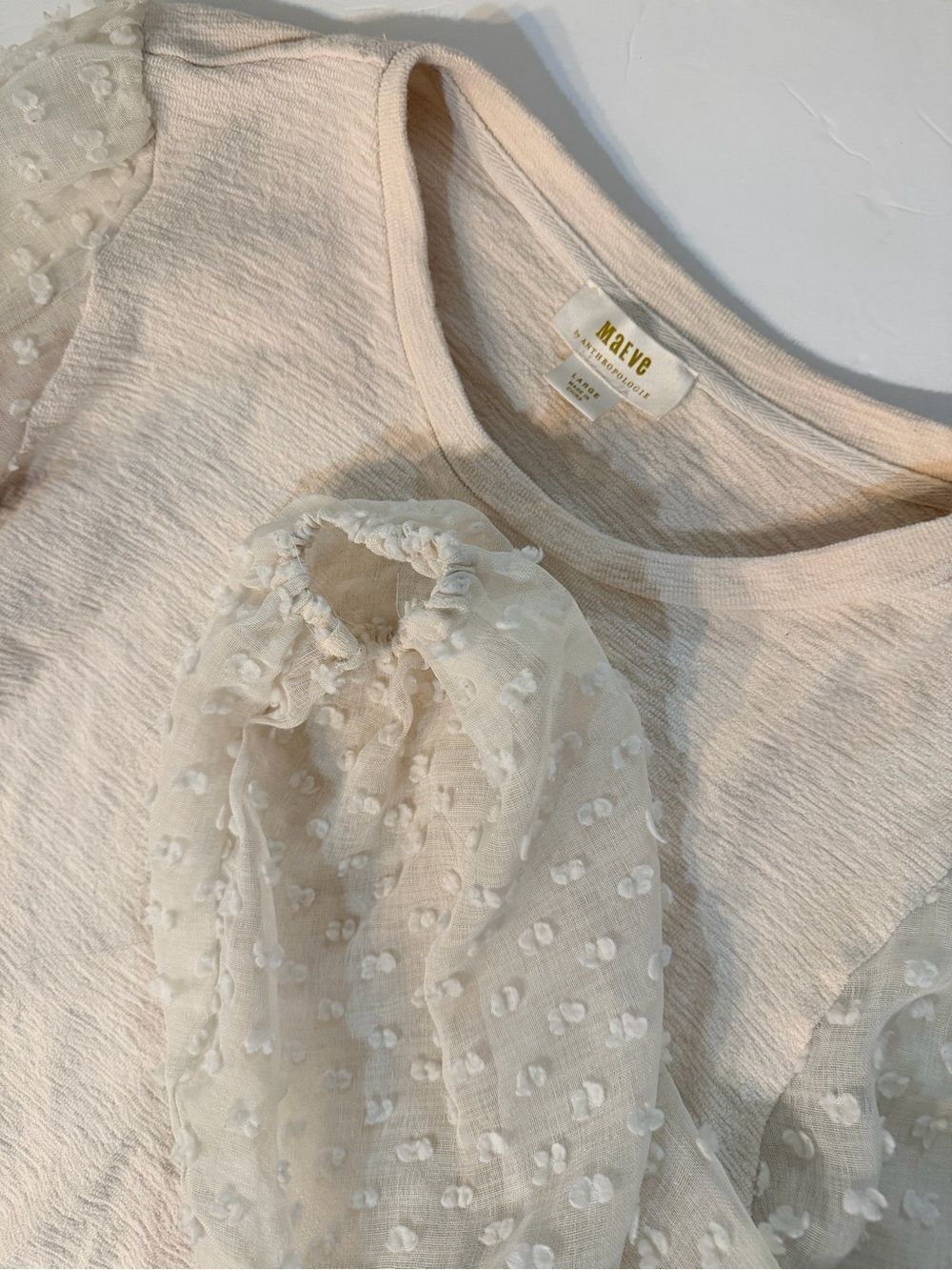 Maeve Anthropologie Textured Sleeve Top Large Cream Boho Cottagecore Flaw